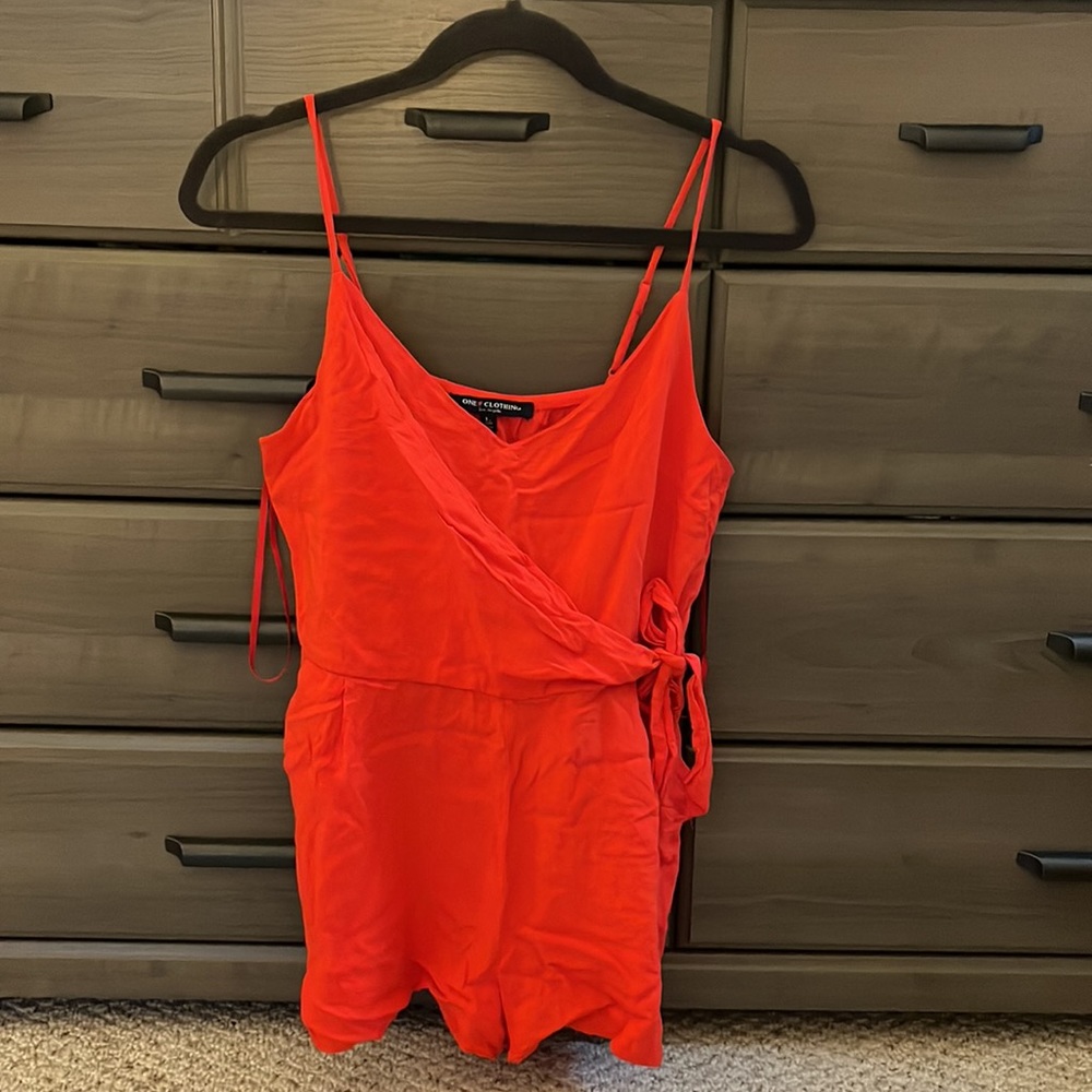 One Clothing Red Romper with Pockets